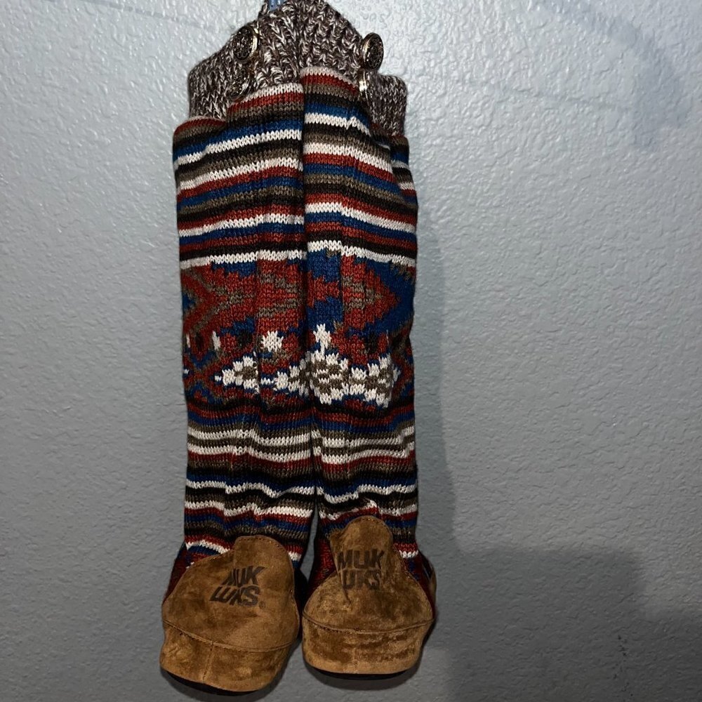 MUK LUKS Southwestern Style Knit Knee High Moccasins with Outdoor Soles NWOT - M - Picture 5 of 13